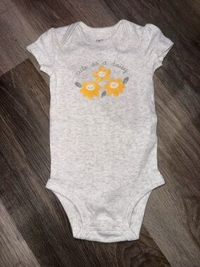 Carter's White Heather Baby One-Piece Bodysuit with Yellow Daisy Print